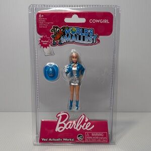 🤠 NIP. Worlds Smallest Barbie Cowgirl Doll with Blue and Silver Outfit